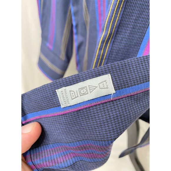 Mens XL Button Down Shirt Thomas Dean Blue and Purple Striped Long Sleeve - Picture 4 of 9
